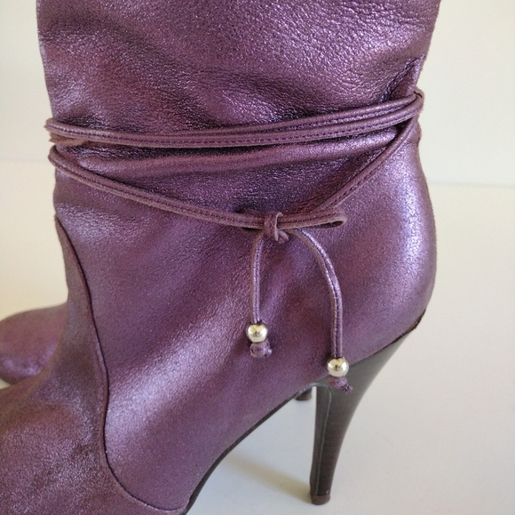 *NaNa Metallic Purple Leather Heeled Pull On Boots Vintage 10 - Picture 14 of 14